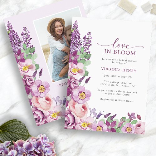 Purple Love In Bloom Bridal Shower Invitation