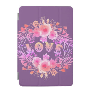 Purple LOVE in Watercolor Flowers iPad Mini Cover