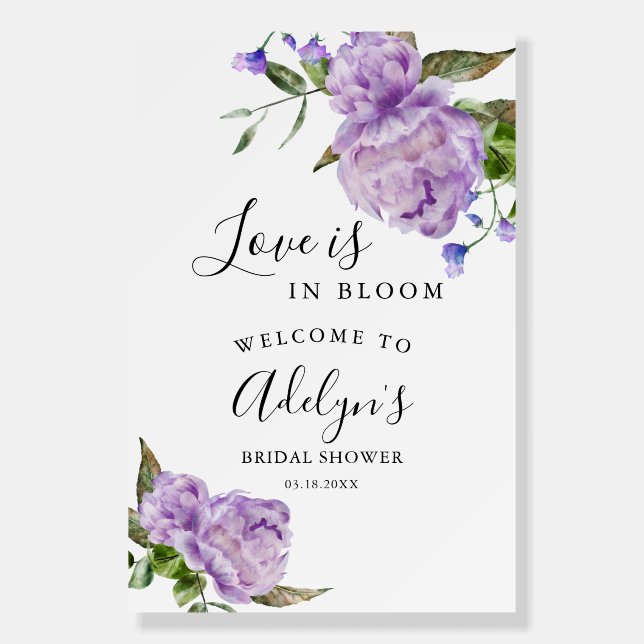 Purple Love Is In Bloom Bridal Shower Welcome Sign (Front)