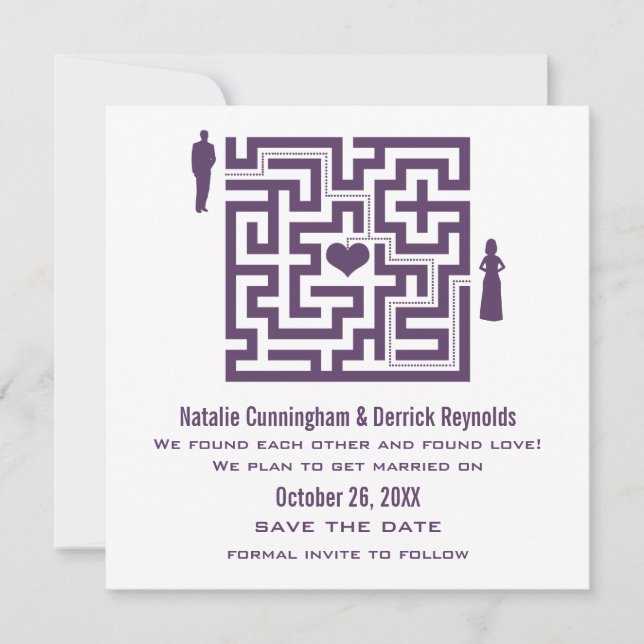 Purple Love Maze Save the Date Invite (Front)