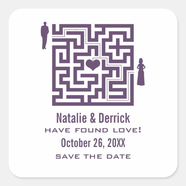 Purple Love Maze Save the Date Stickers (Front)