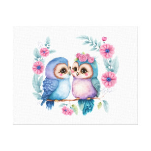 Purple Love Owls: A Cute and Romantic Canvas Print