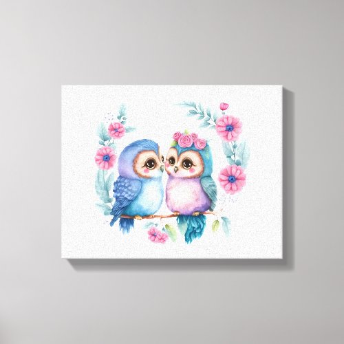 Purple Love Owls A Cute and Romantic Canvas Print