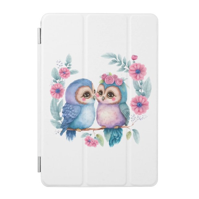Purple Love Owls: A Cute and Romantic iPad Mini Cover (Front)