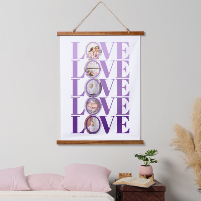 Purple LOVE photo Valentines Day Hanging Tapestry (Bedroom)