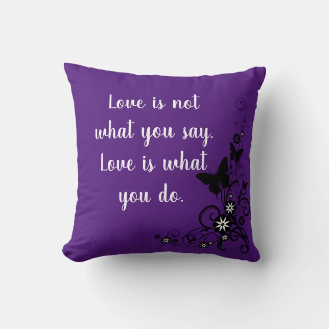 Purple Love Saying Throw Pillow (Front)