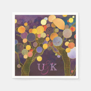 Purple Love Trees Monogram Wedding Paper Napkins