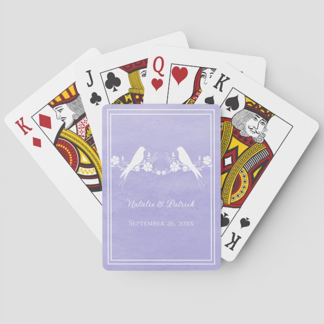 Purple Lovebird Floral Wedding Playing Cards (Back)