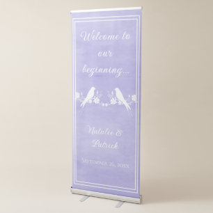 Purple Lovebird Floral Wedding Retractable Banner