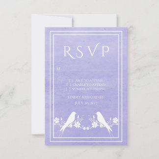 Purple Lovebird Floral Wedding RSVP Card