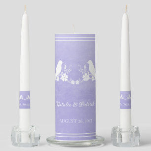 Purple Lovebird Floral Wedding Unity Candle Set