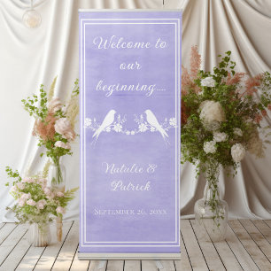 Purple Lovebird Floral Wedding Welcome Retractable Banner