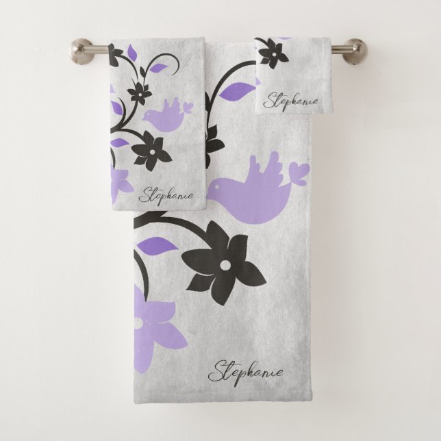 Purple Lovebirds Bath Towel Set (Insitu)