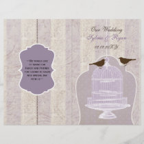 purple lovebirds  bircage bi fold Wedding program