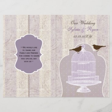 purple lovebirds  bircage bi fold Wedding program