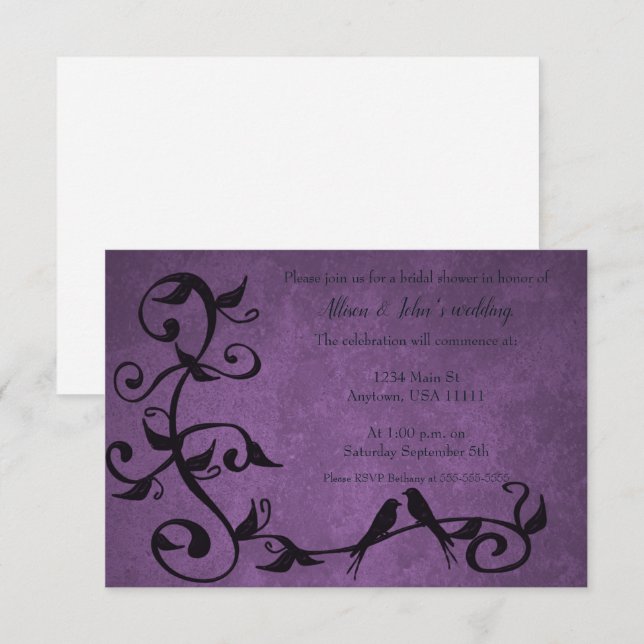 Purple Lovebirds Bridal Shower Invite (Front/Back)