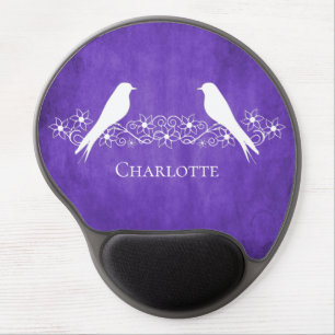 Purple Lovebirds Floral Vine Gel Mousepad