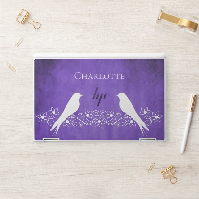 Purple Lovebirds Floral Vine HP Laptop Skin (Desk)