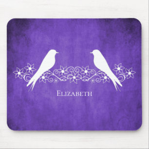 Purple Lovebirds Floral Vine Mouse Pad