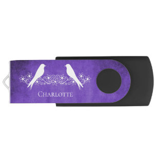 Purple Lovebirds Floral Vine USB Flash Drive