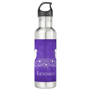 Purple Lovebirds Floral Vine Water Bottle