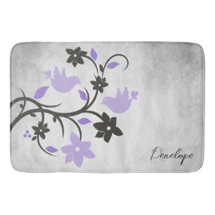 Purple Lovebirds Personalized Bath Mat