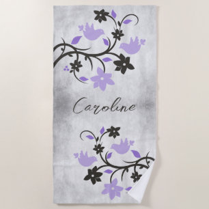 Purple Lovebirds Personalized Beach Towel