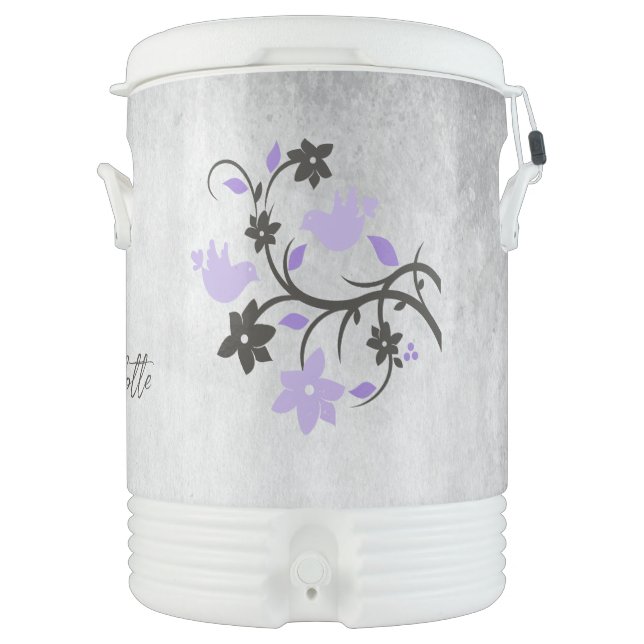 Purple Lovebirds Personalized Beverage Cooler (Front)