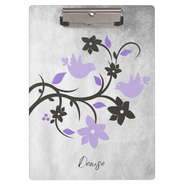 Purple Lovebirds Personalized Clipboard (Front)