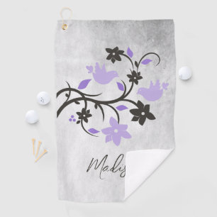 Purple Lovebirds Personalized Golf Towel