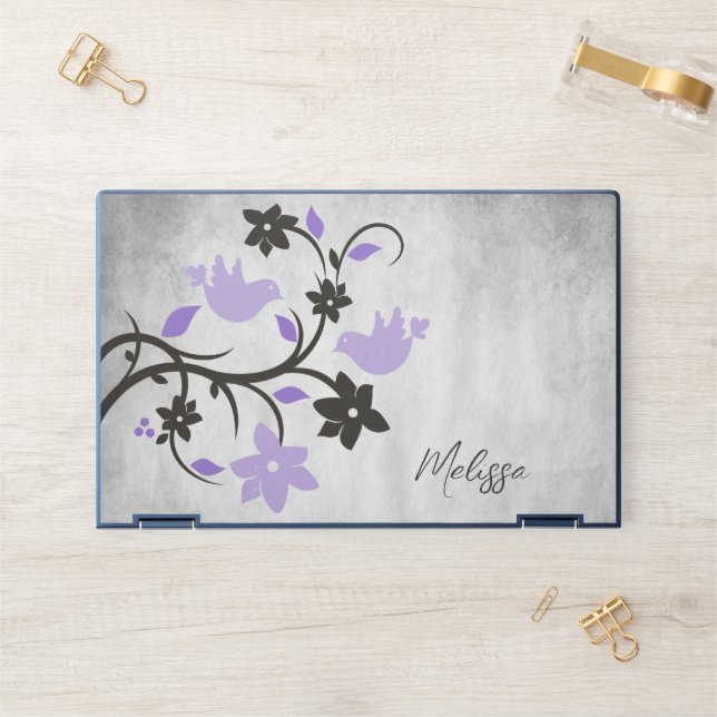 Purple Lovebirds Personalized HP Laptop Skin (Desk)