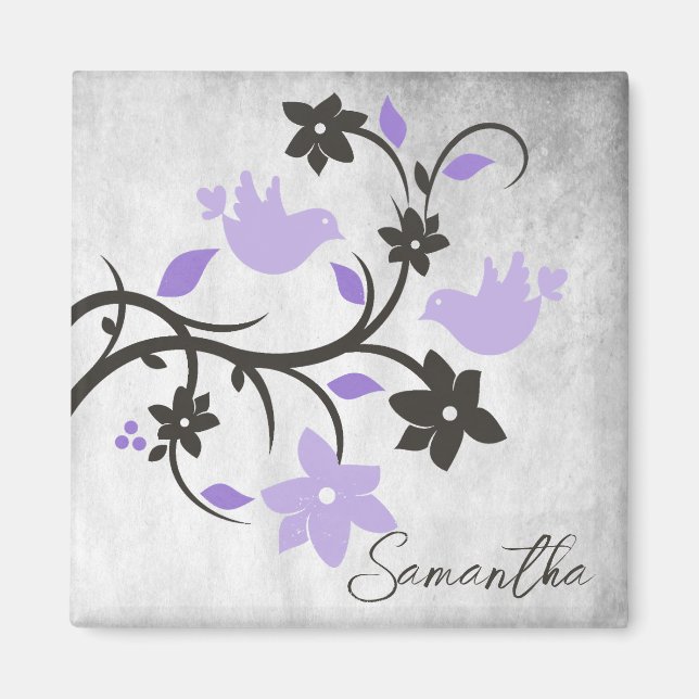 Purple Lovebirds Personalized Magnet (Front)