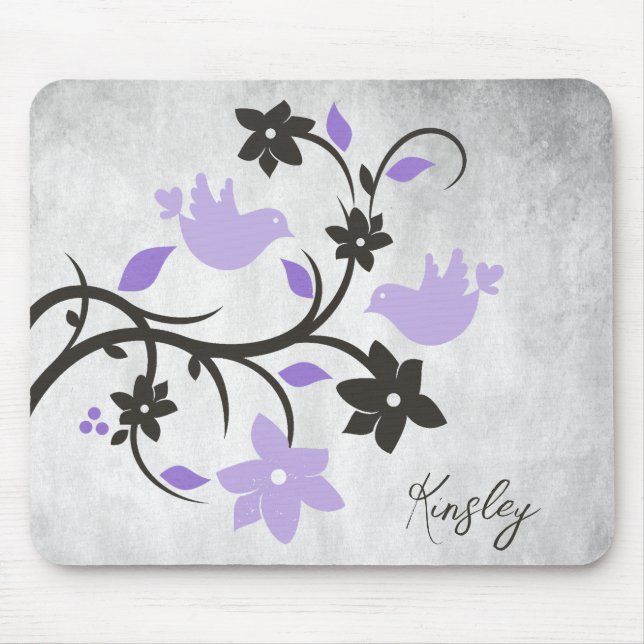 Purple Lovebirds Personalized Mouse Pad (Front)