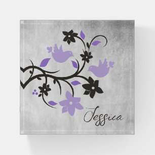 Purple Lovebirds Personalized Paperweight