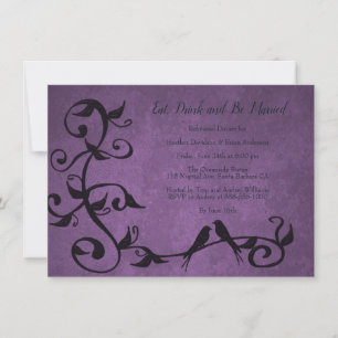 Purple Lovebirds Rehearsal Dinner Invite