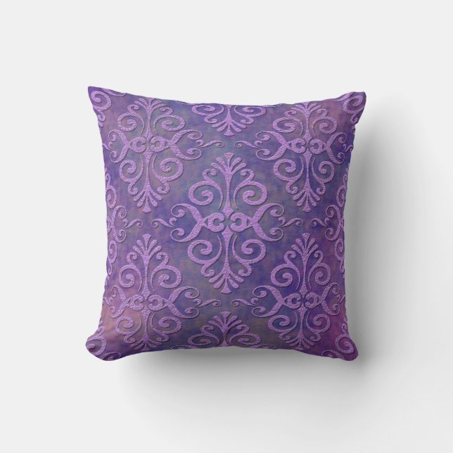 Purple Lovers Two Tone Lavender Purple Damask Throw Pillow (Front)