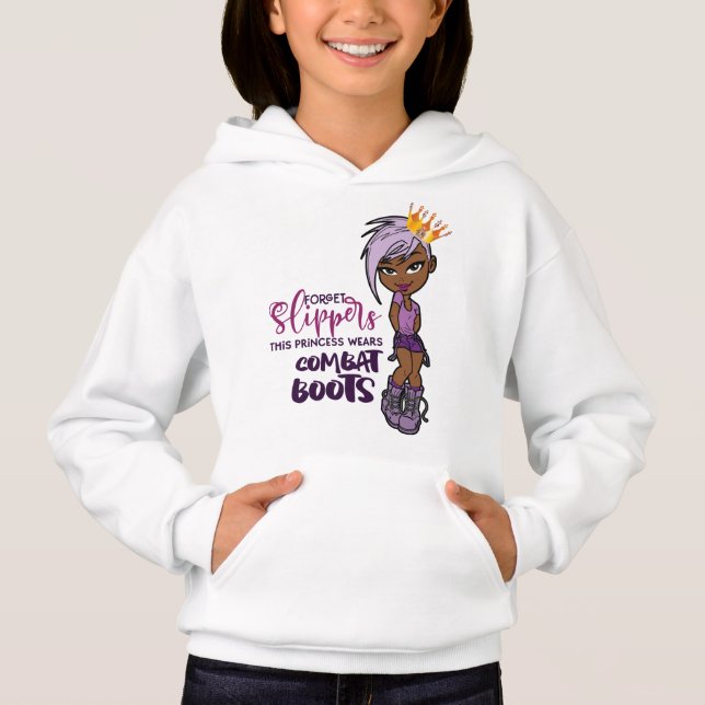 "Purple Lovin Tomboy Princess" Girl's White Hoodie (Front)