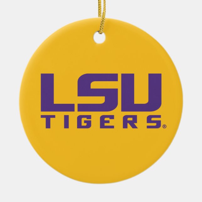 Purple LSU Tigers Logo Ceramic Ornament (Front)