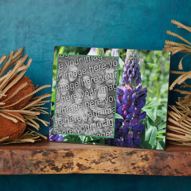 Purple Lupine Flower Add Your Own Photo Plaque (Side)