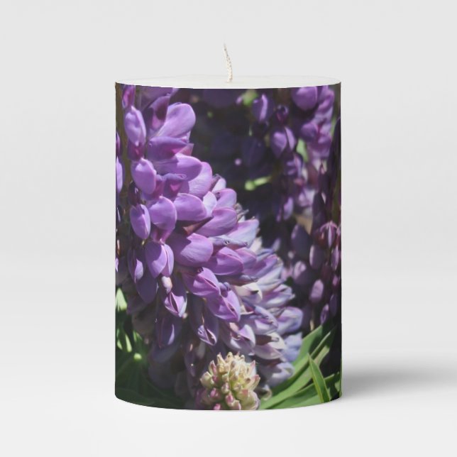 Purple Lupine Flower Pillar Candle (Front)
