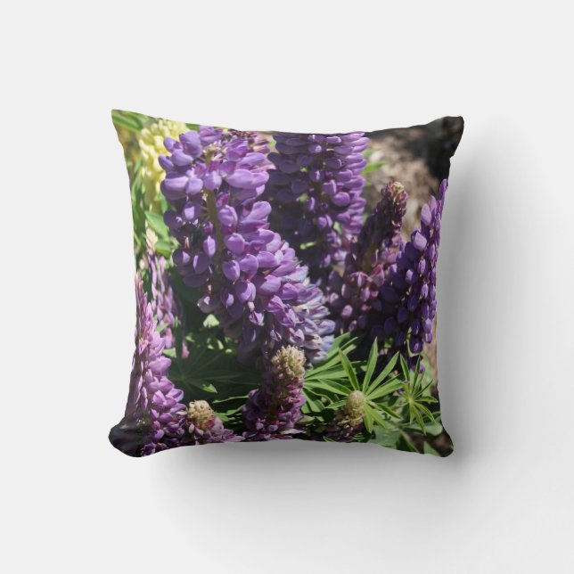 Purple Lupine Flower Throw Pillow (Front)