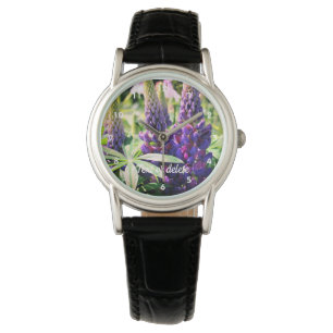 Purple Lupine Flower Trio Personalized Watch