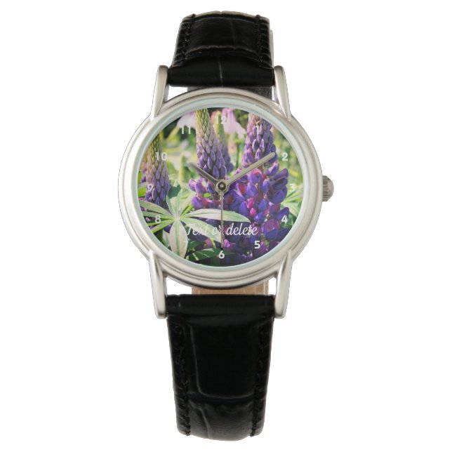 Purple Lupine Flower Trio Personalized  Watch (Front)
