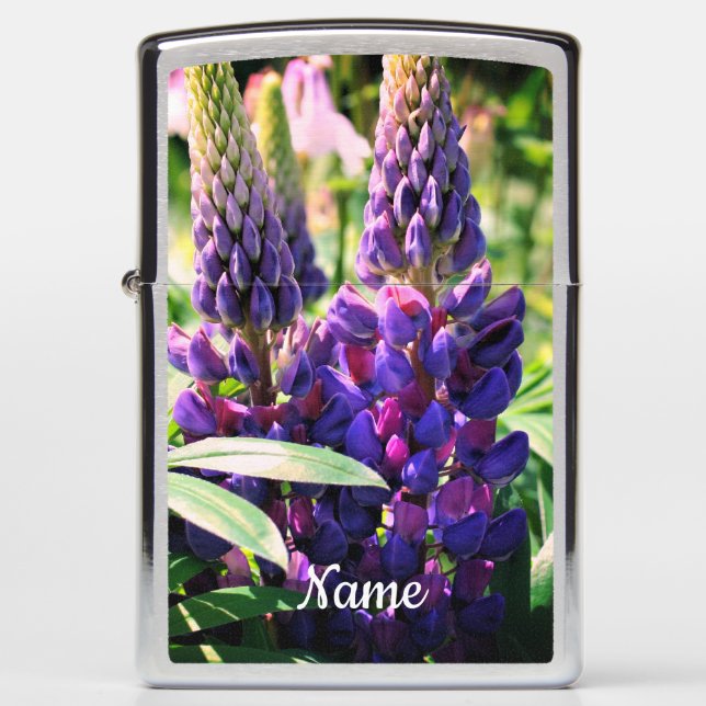Purple Lupine Flower Trio Personalized Zippo Lighter (Front)