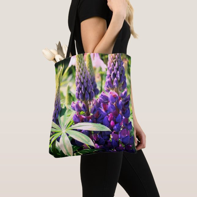 Purple Lupine Flower Trio  Tote Bag (Close Up)