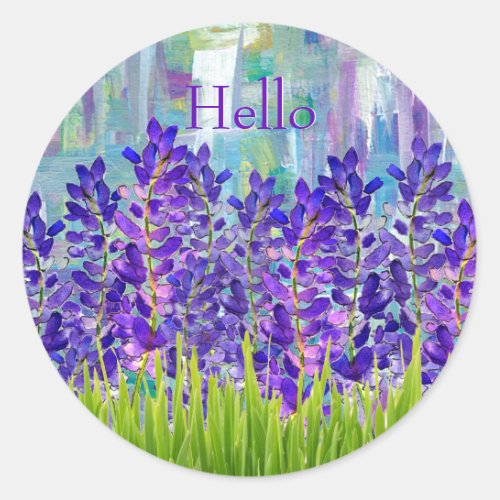 Purple Lupine Flowers Hello Round Stickers