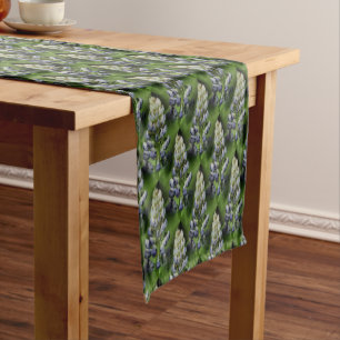 Purple Lupine Flowers Nature Pattern Short Table Runner