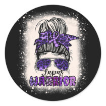 Purple Lupus Awareness Leopard Messy Bun Lupus Classic Round Sticker