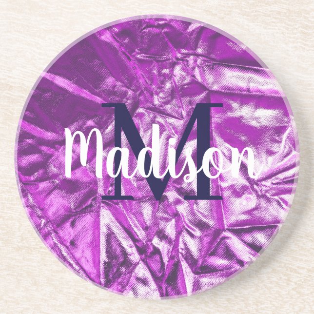 Purple Luxurious Custom Monogram Personalized Coaster (Front)