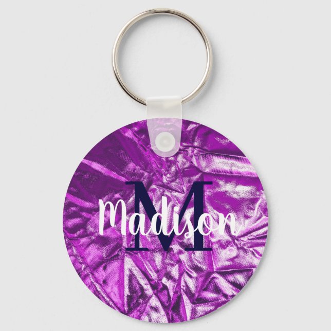 Purple Luxurious Custom Monogram Personalized Keychain (Front)